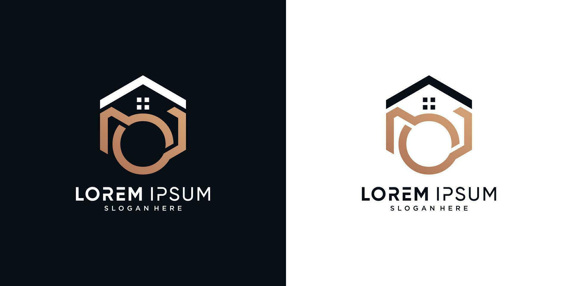 Letter o and house logo design vector illustration with hexagon concept