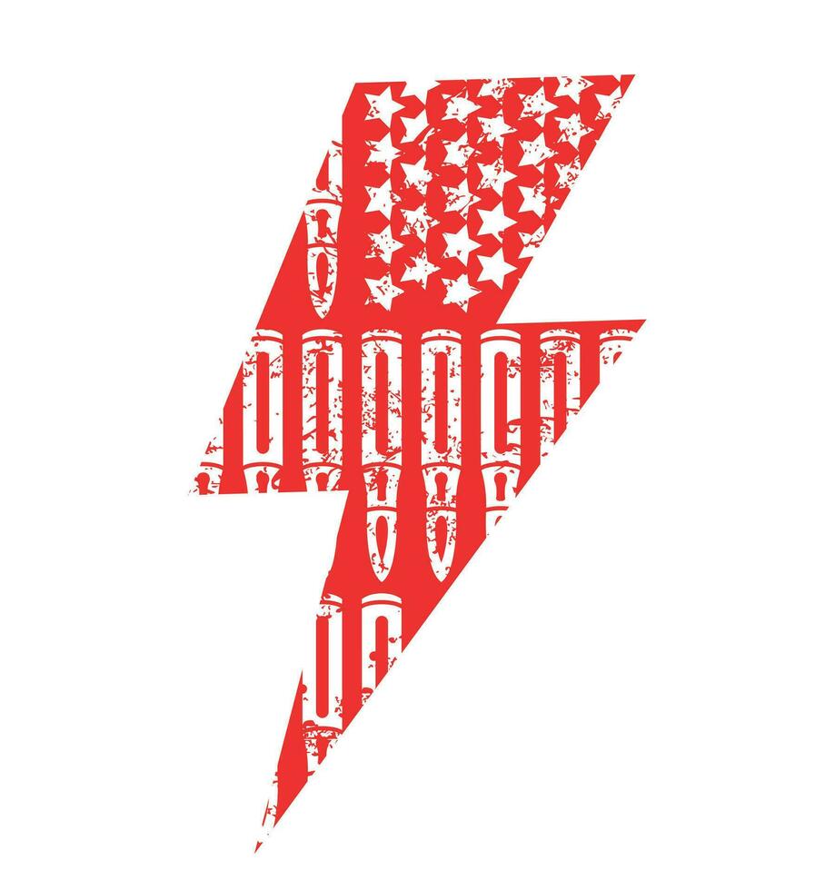 thunderbolt  symbol t-shirt design with bullets and stars. vector illustration similar to the flag of United States of America.