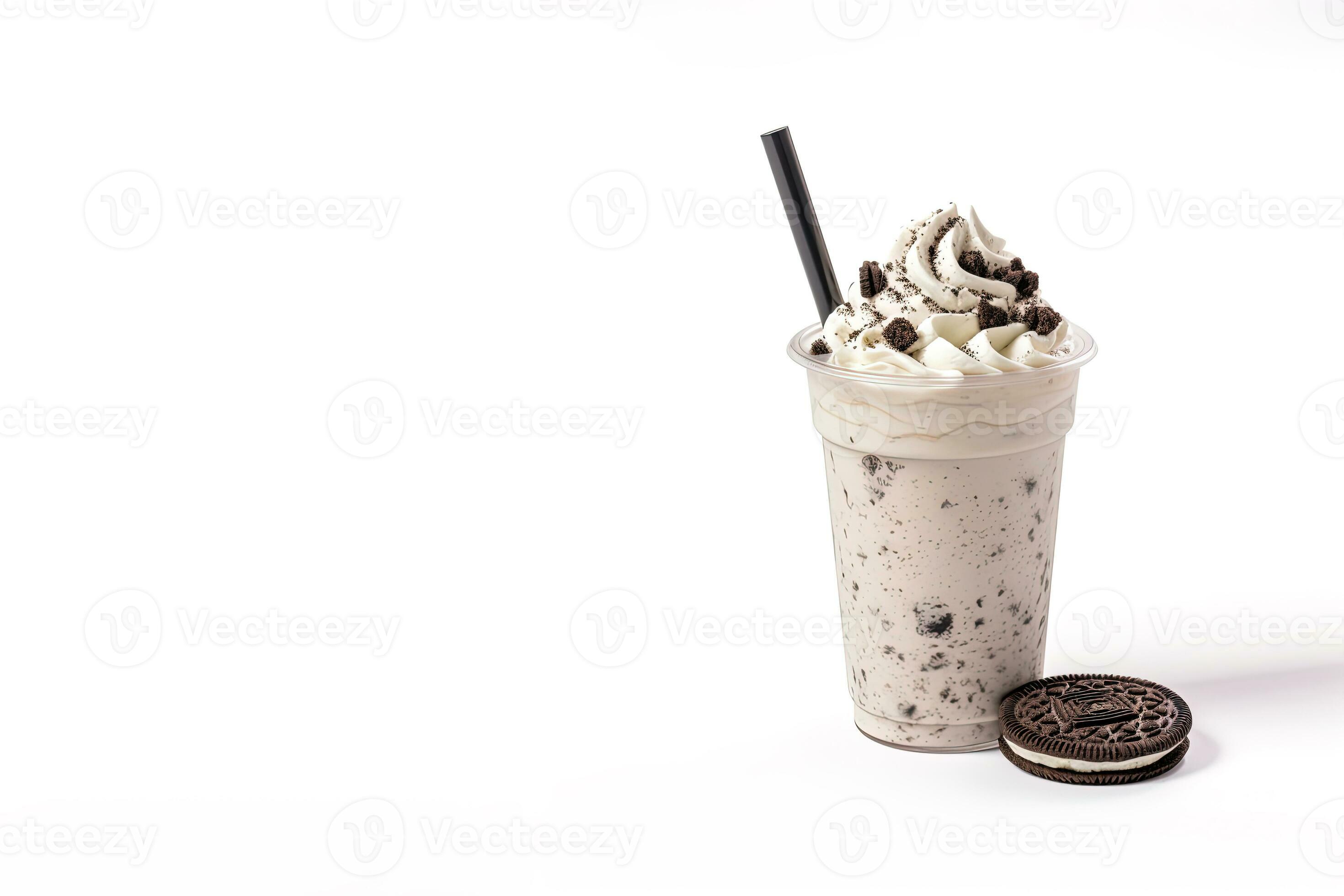 Cookies and cream milkshake in a takeaway cup isolated on white