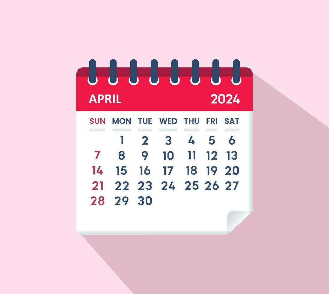 April 2024 calenadar leaf calendar 2024 in flat vector
