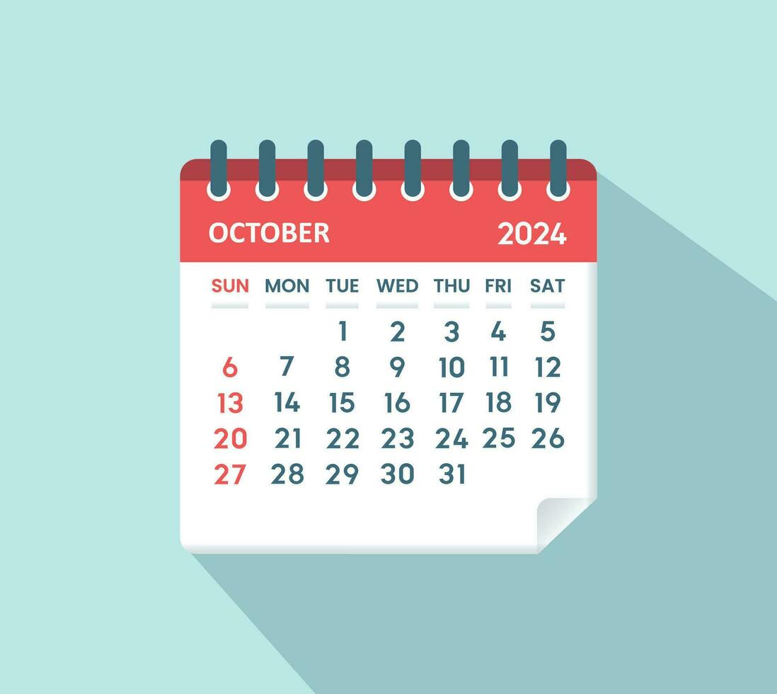 October 2024 calenadar leaf calendar 2024 in flat 27959396 Vector Art