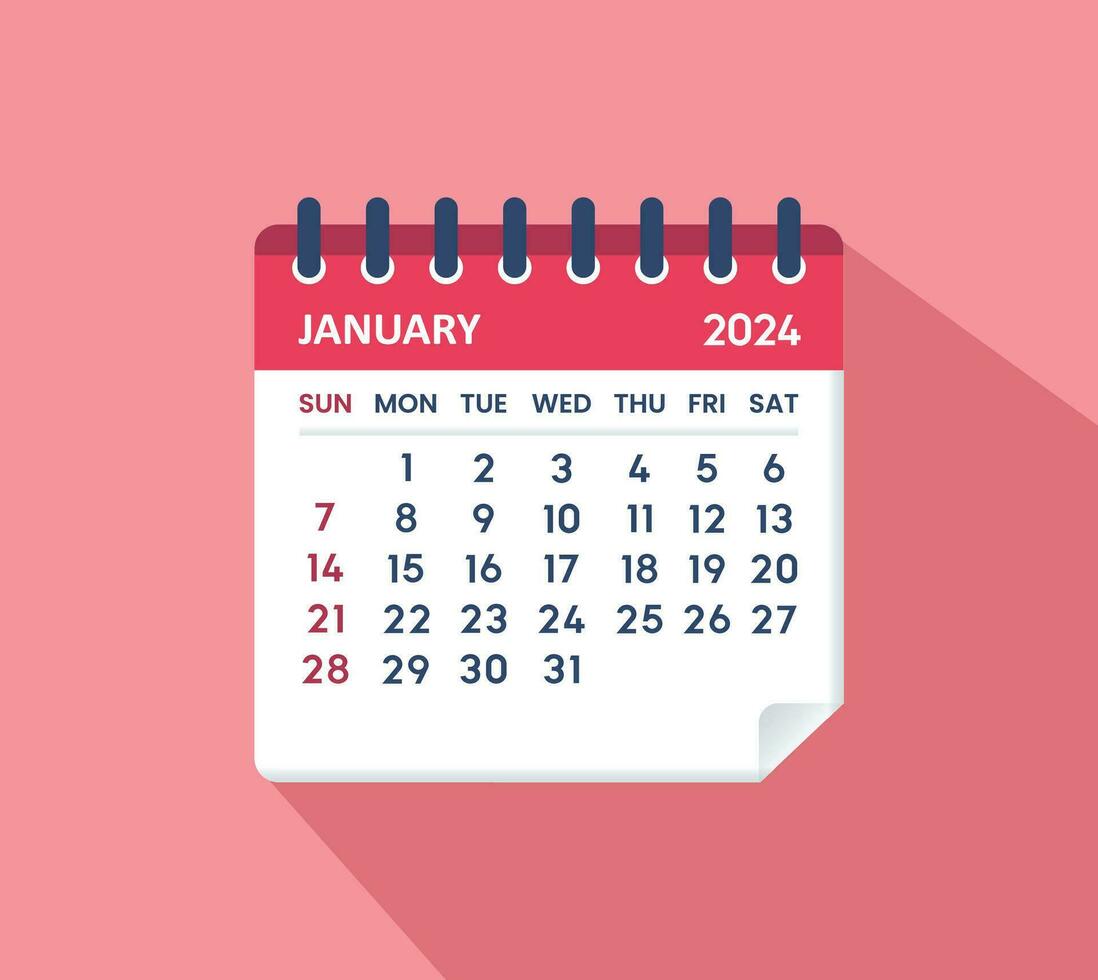 January 2024 calenadar leaf calendar 2024 in flat vector