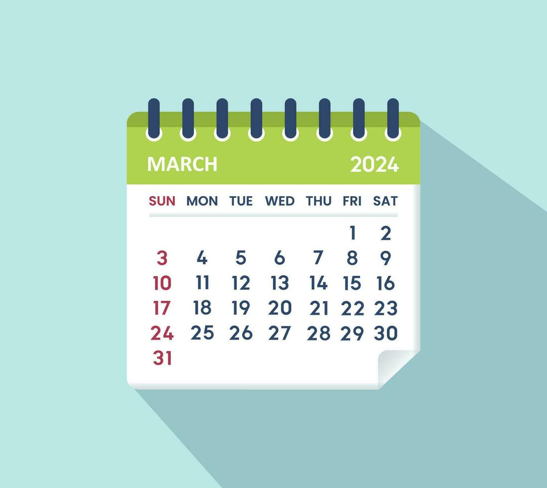 March 2024 calenadar leaf calendar 2024 in flat 27959407 Vector Art at
