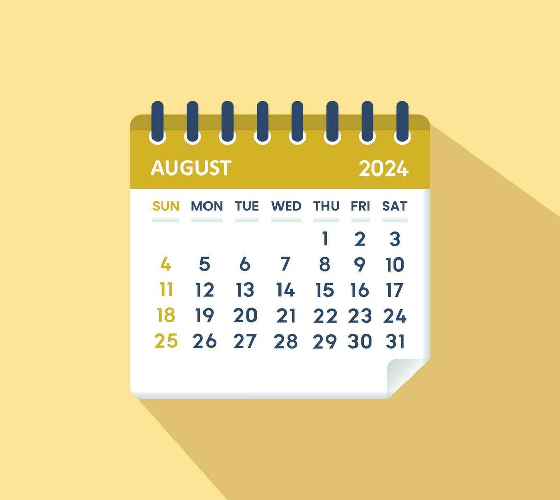 August 2024 calenadar leaf calendar 2024 in flat vector