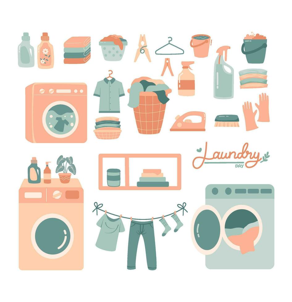 Set of Laundry clip arts vector illustration