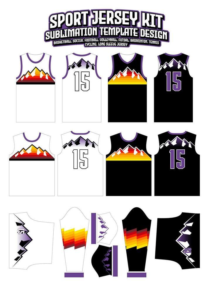 Mountain Sun Sky Rays Jersey Design Sportswear Pattern Template vector