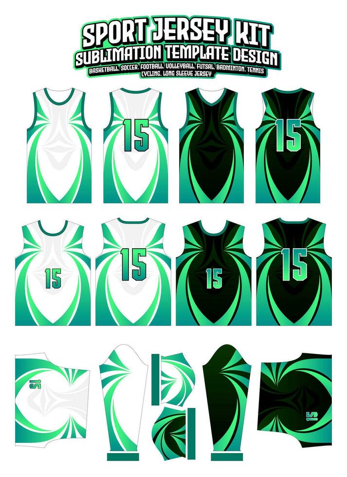 Swirl Green Flames Jersey Design Sportswear Pattern Template vector