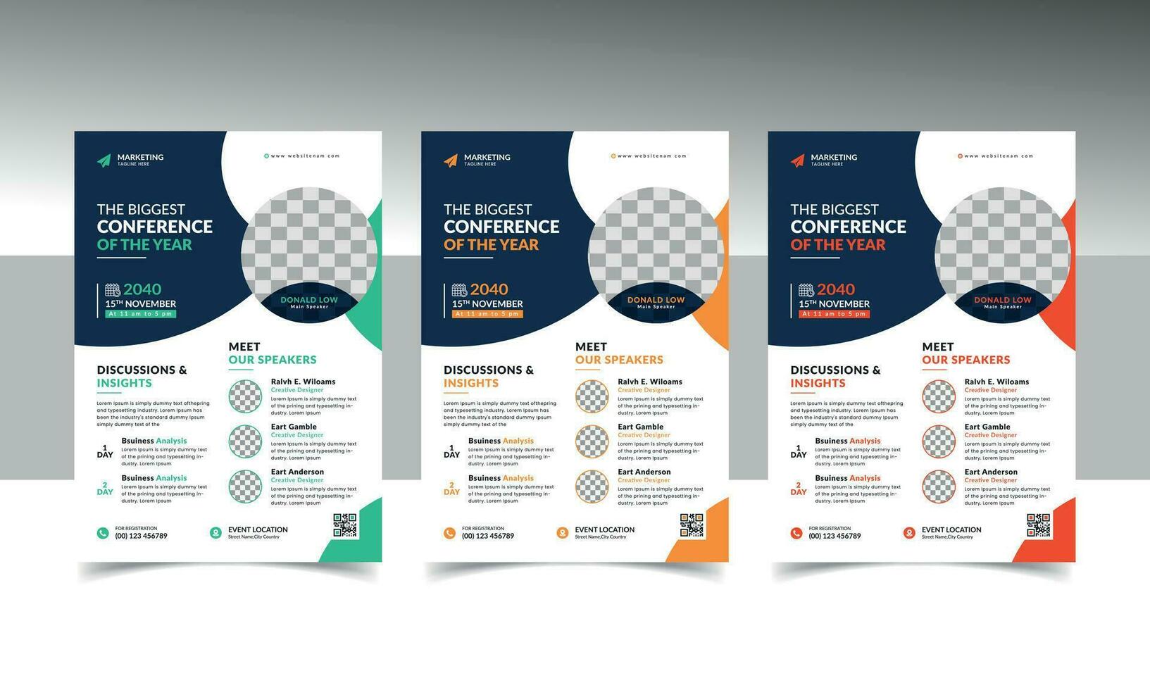 Online Event Flyer with Blue and Red Accents vector