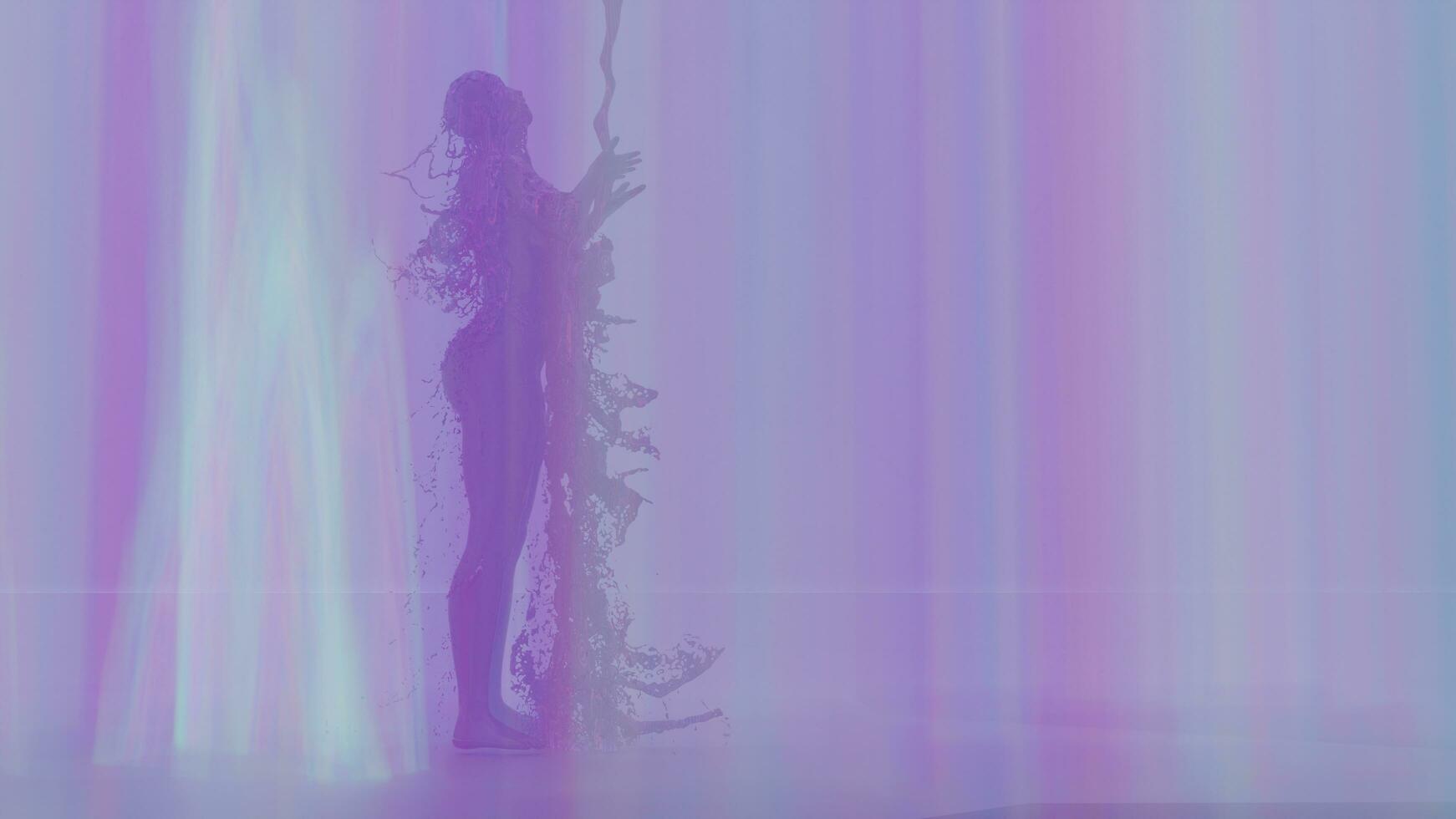 3d render Sexy young dark woman, fluid animation flowing through the body of the girl inside a rainbow field photo