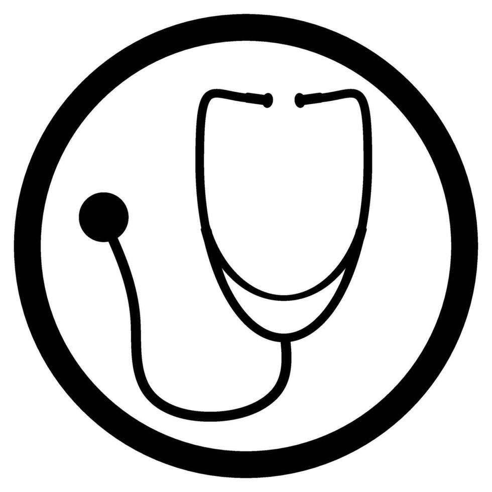 Stethoscope black white icon. Vector stethoscope isolated, medical stethoscope icon for healthcare illustration