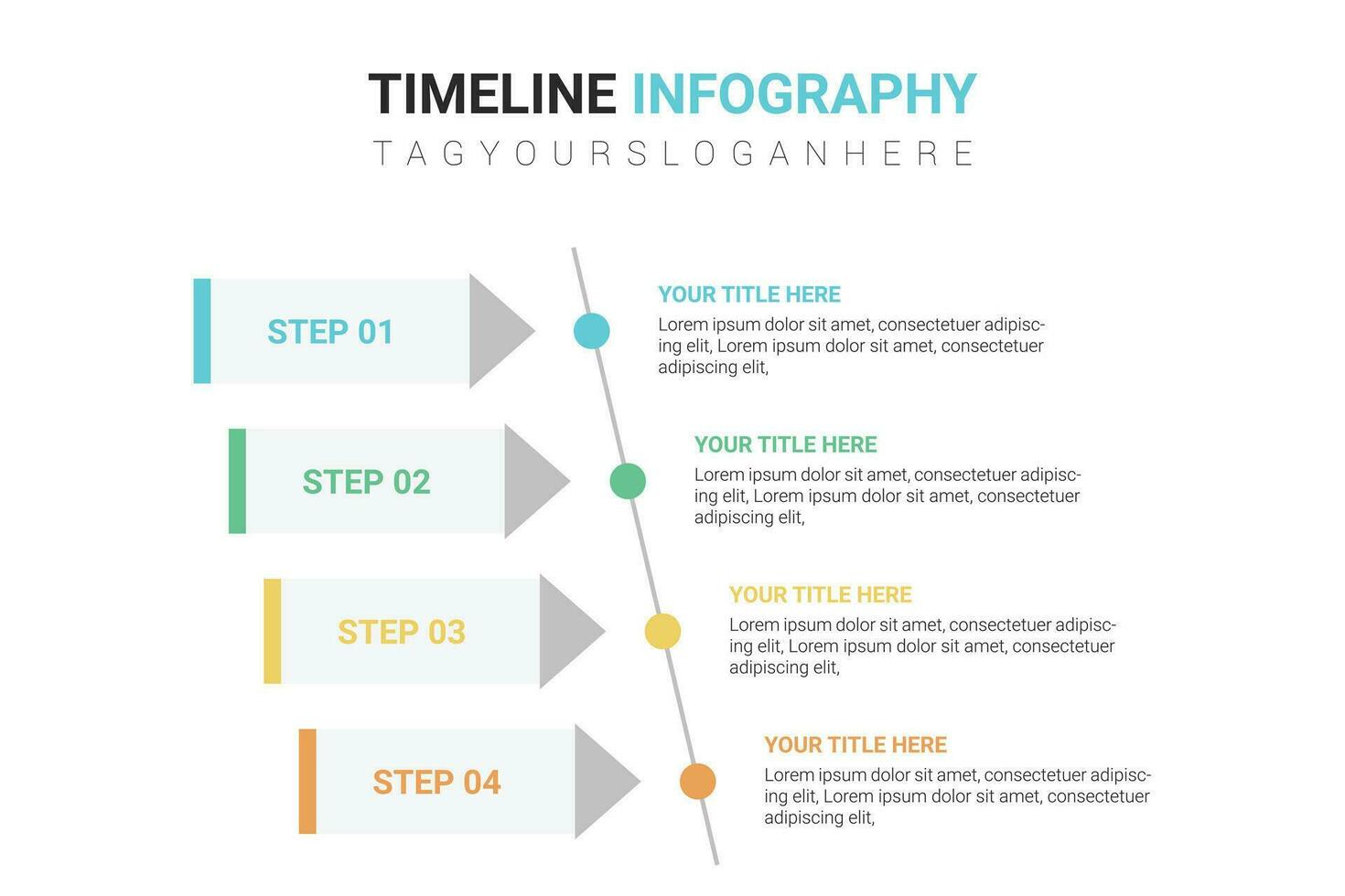 Linear timeline infographics with colored presentation 4 step template vector