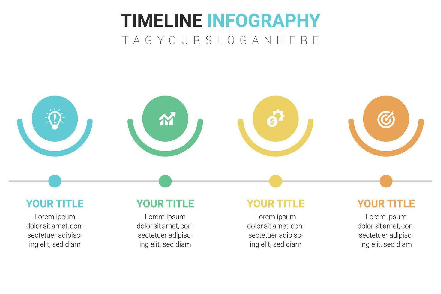 Linear timeline infographics with colored presentation 4 step template vector
