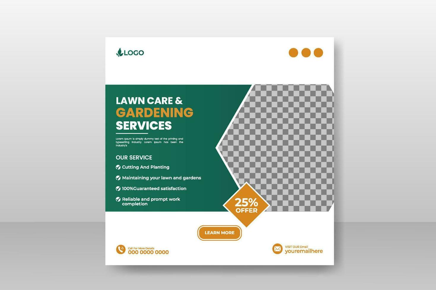 lawn care and gardening service social media cover or post and web banner design template with geometric green gradient color shapes vector