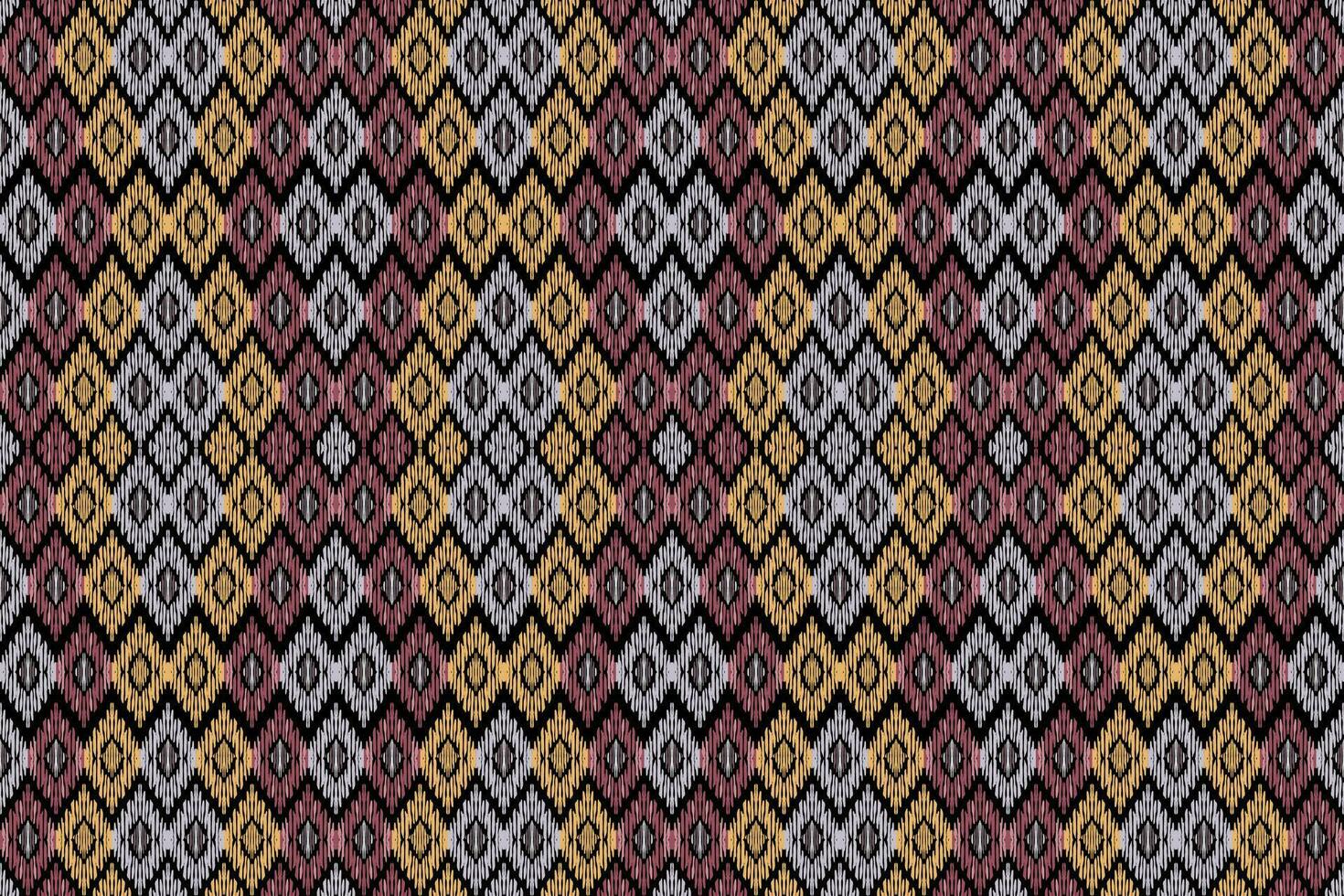 bordado ikat paisley sobre fondo gris.patrón geométrico étnico oriental sin fisuras tradicional.ilustración vectorial abstracta de estilo azteca.diseño para textura,tela,ropa,envoltura,alfombra,impresión. vector