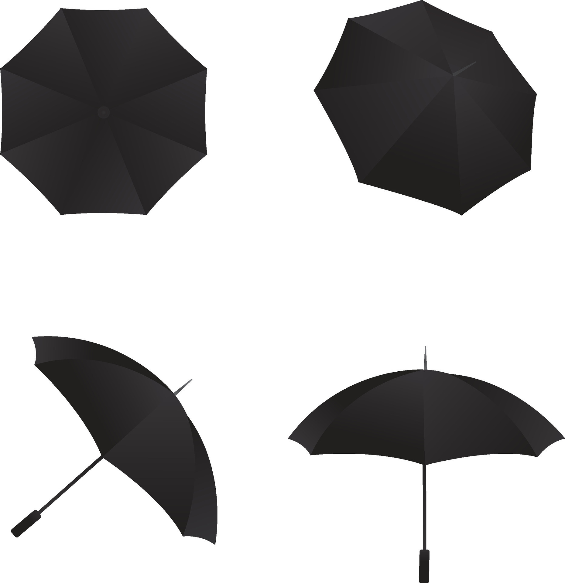 Black umbrella in a variety of positions 27960159 Vector Art at Vecteezy