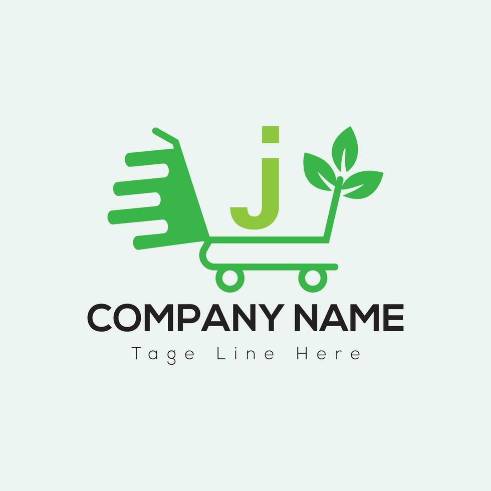 Eco Shopping Logo On Letter J Template. Eco Online cart On J Letter, Initial Shopping Sign Concept vector