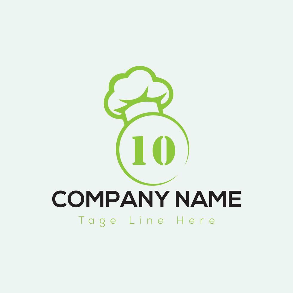 Chef Logo On Letter 10 Template. Restaurant On 10 Letter, Initial Food Sign Concept, Food House logo icon vector