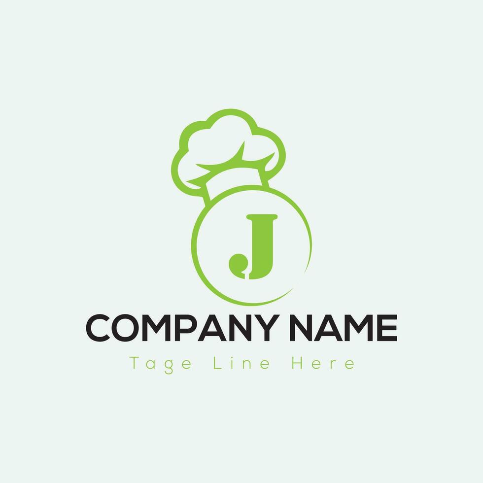 Chef Logo On Letter J Template. Restaurant On J Letter, Initial Food Sign Concept, Food House logo icon vector