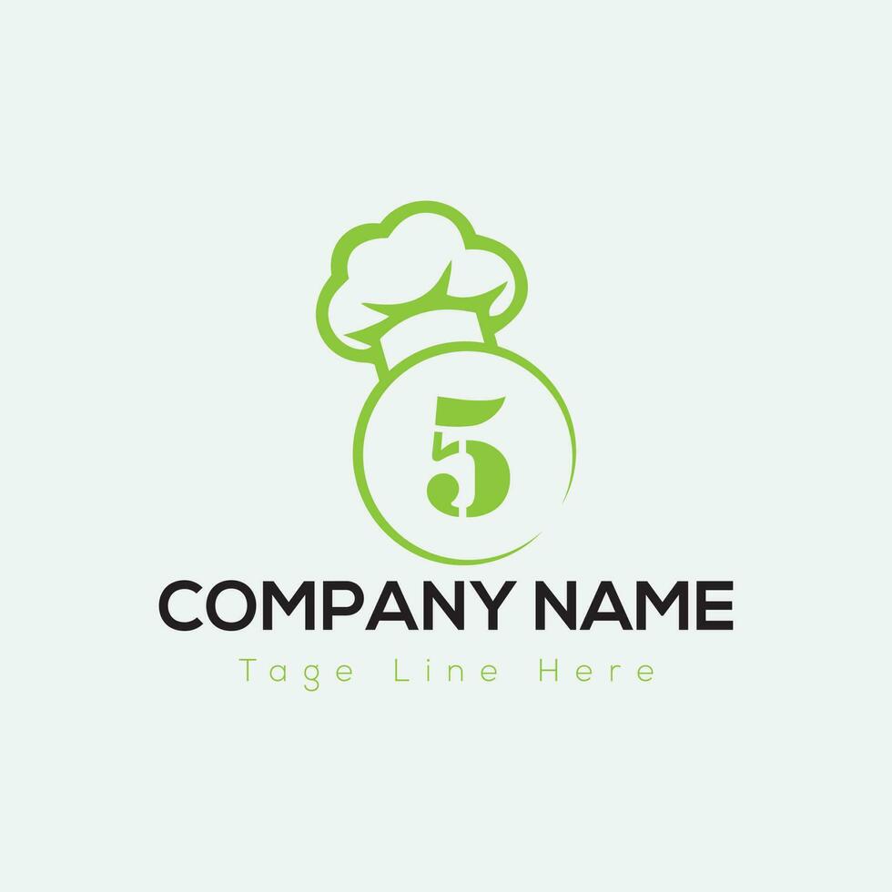 Chef Logo On Letter 5 Template. Restaurant On 5 Letter, Initial Food Sign Concept, Food House logo icon vector