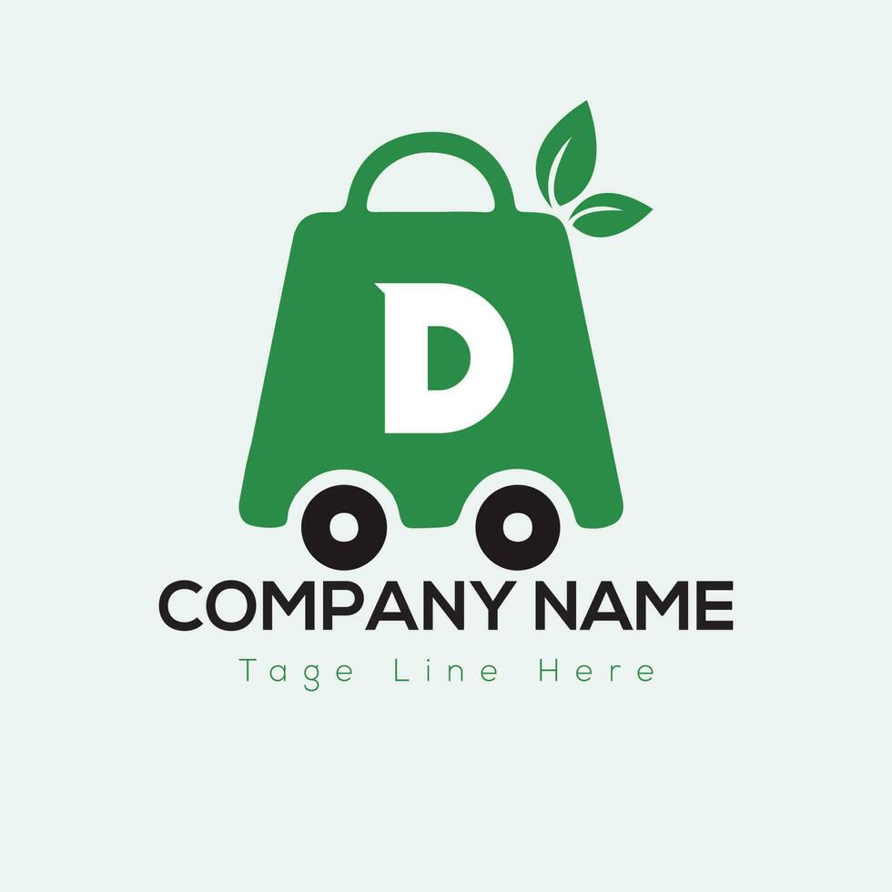 Eco Shopping Logo On Letter D Template. Eco Online cart On D Letter, Initial Shopping Sign Concept vector