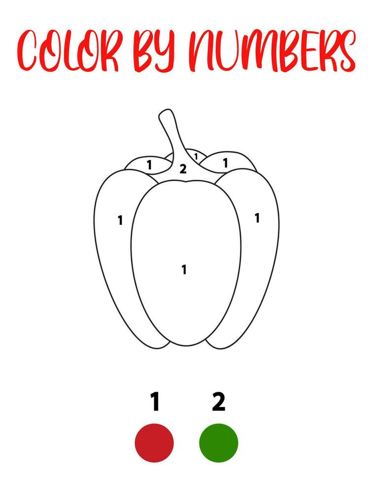 Coloring by numbers. Fun for kids. Color the pepper vector