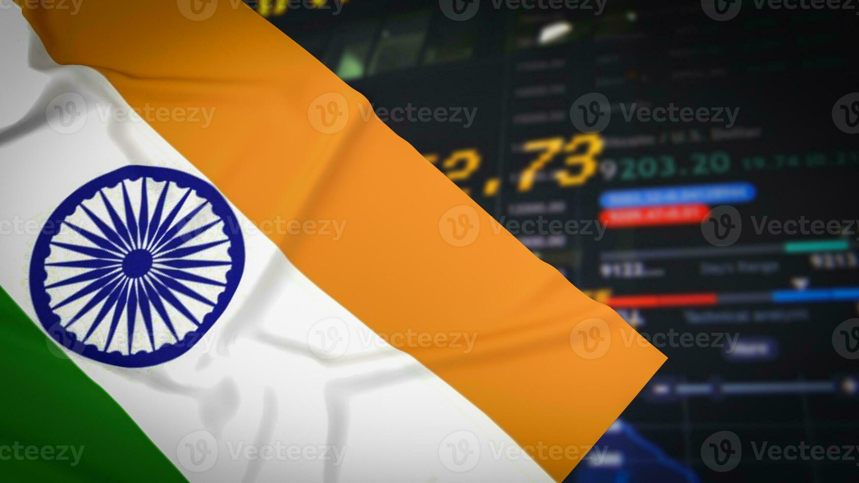 The India flag on Business chart background  3d rendering photo