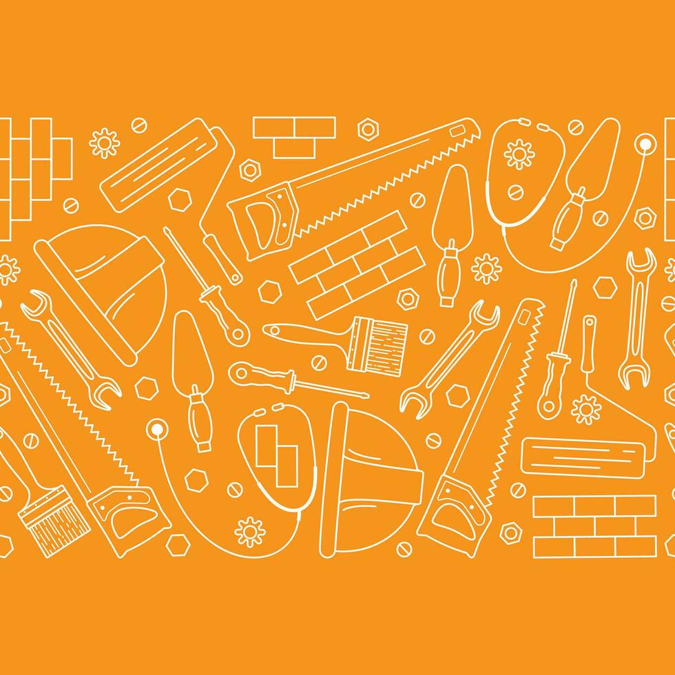 Vector seamless brush, border, pattern. Labor Day. Tools.