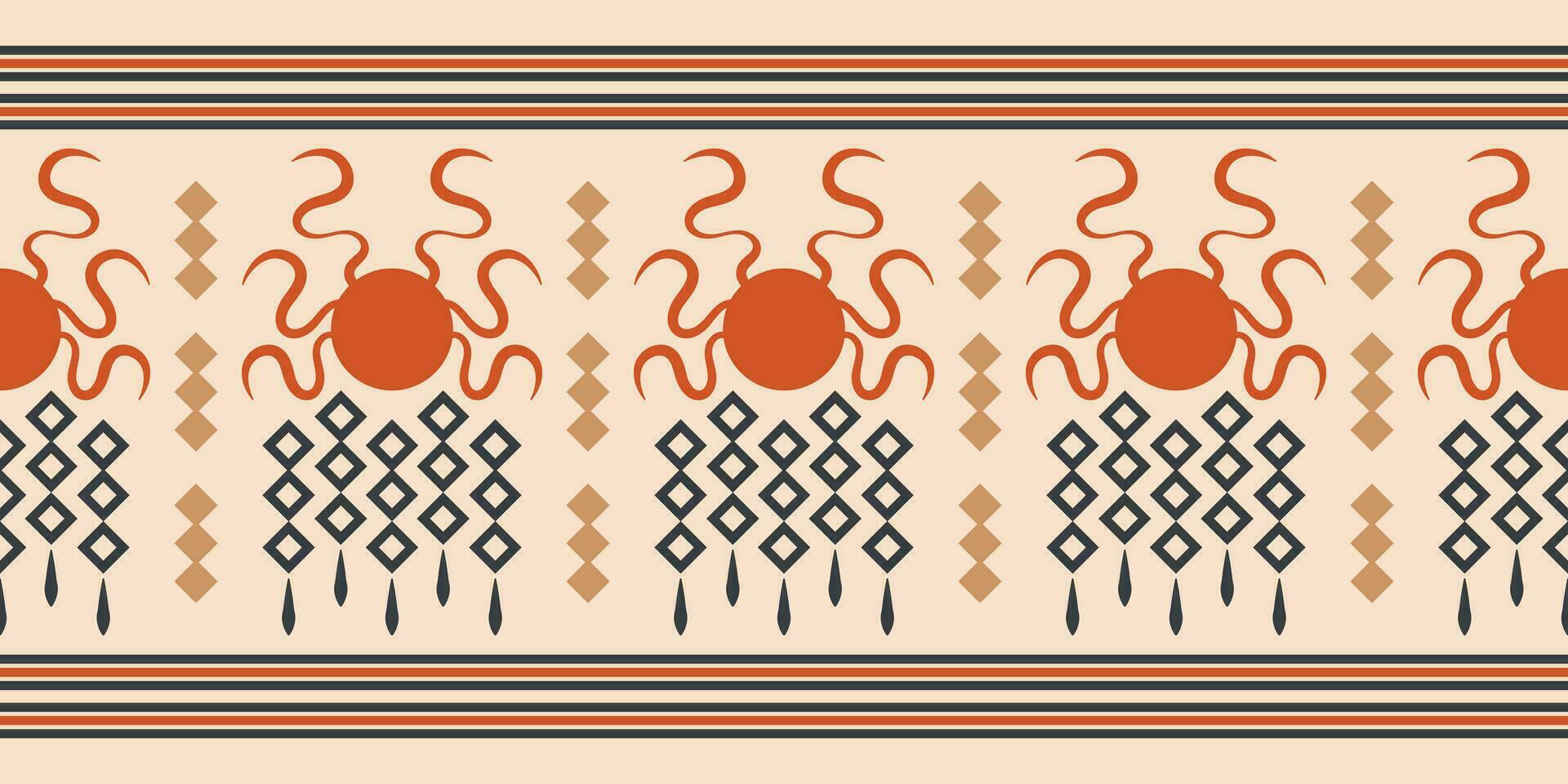 Ethnic Ikat fabric pattern geometric style.African Ikat embroidery Ethnic oriental pattern brown cream background. Abstract,vector,illustration.Texture,clothing,frame,decoration,carpet,motif. vector