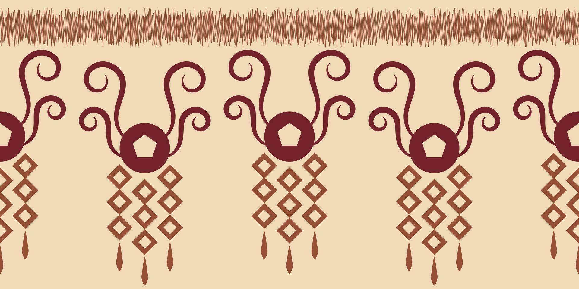 Ethnic Ikat fabric pattern geometric style.African Ikat embroidery Ethnic oriental pattern brown cream background. Abstract,vector,illustration.Texture,clothing,frame,decoration,carpet,motif. vector