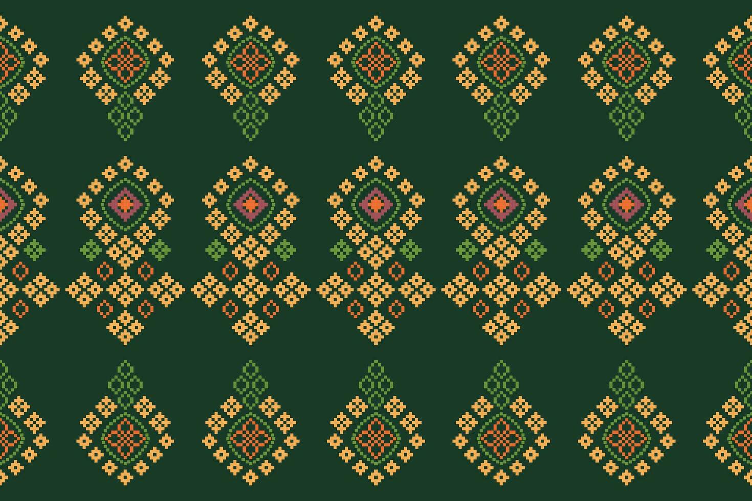 Ethnic geometric fabric pattern Cross Stitch.Ikat embroidery Ethnic oriental Pixel pattern green background. Abstract,vector,illustration. Texture,clothing,frame,decoration,motifs,silk wallpaper. vector