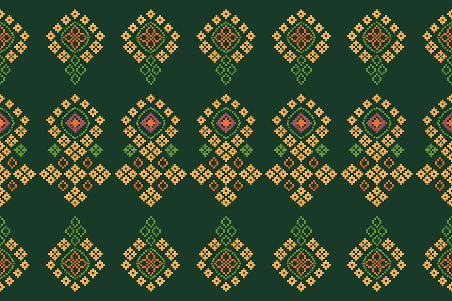 étnico geométrico tela modelo cruzar puntada.ikat bordado étnico oriental píxel modelo verde antecedentes. resumen, vector, ilustración. textura,ropa,marco,decoración,motivos,seda fondo de pantalla. vector