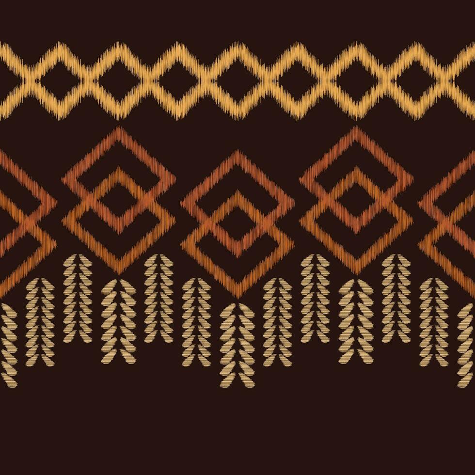 Ethnic Ikat fabric pattern geometric style.African Ikat embroidery brown Ethnic oriental pattern brown background. Abstract,vector,illustration.Texture,wallpaper,frame,decoration,carpet,motif. vector