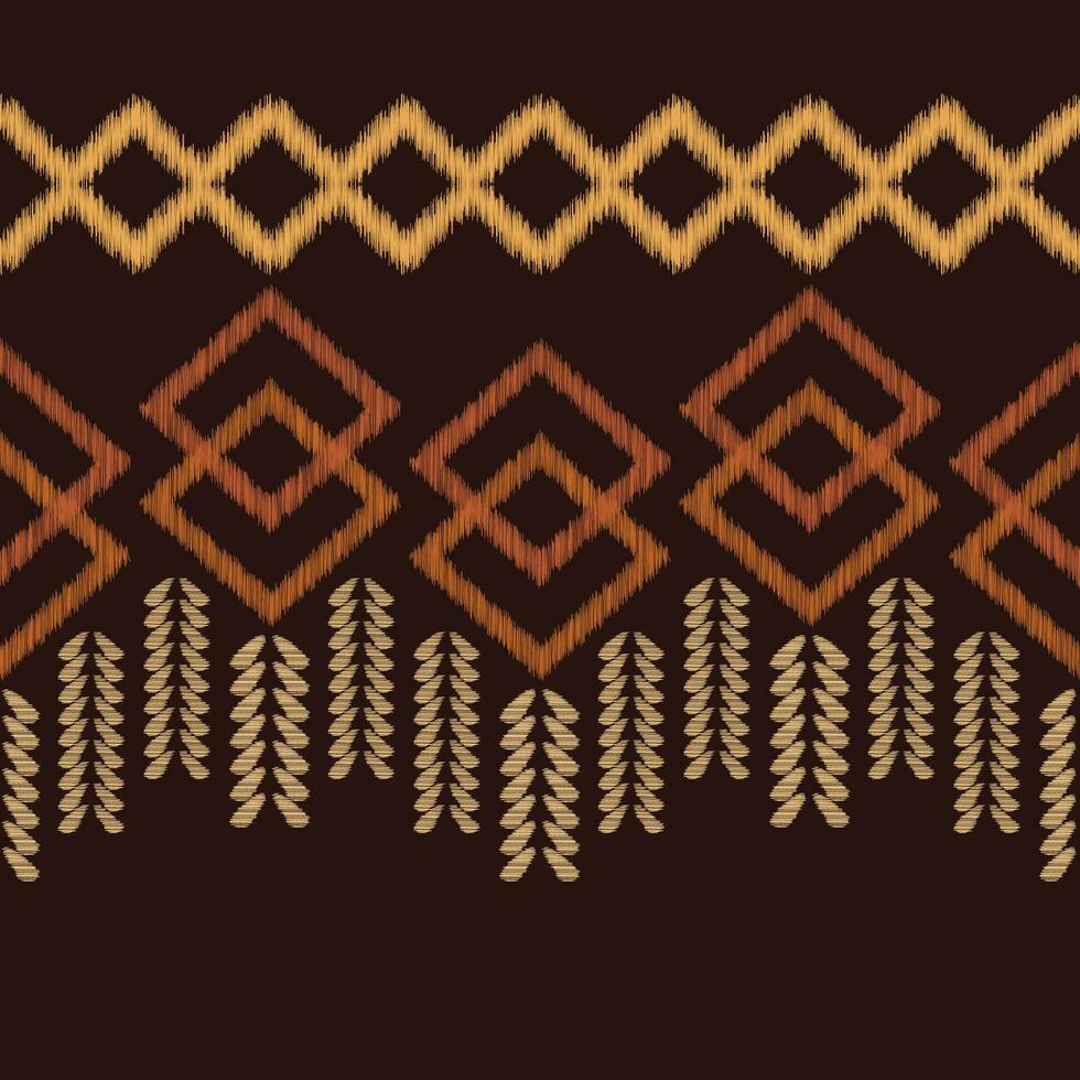 Ethnic Ikat fabric pattern geometric style.African Ikat embroidery brown Ethnic oriental pattern brown background. Abstract,vector,illustration.Texture,wallpaper,frame,decoration,carpet,motif. vector