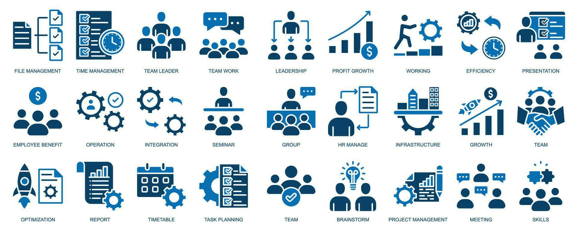 Business Management Outline Icon Collection. Thin Line Set contains such Icons as file management, time management, discussion, skill, Human Resource, Experience and more. Simple web icons set vector