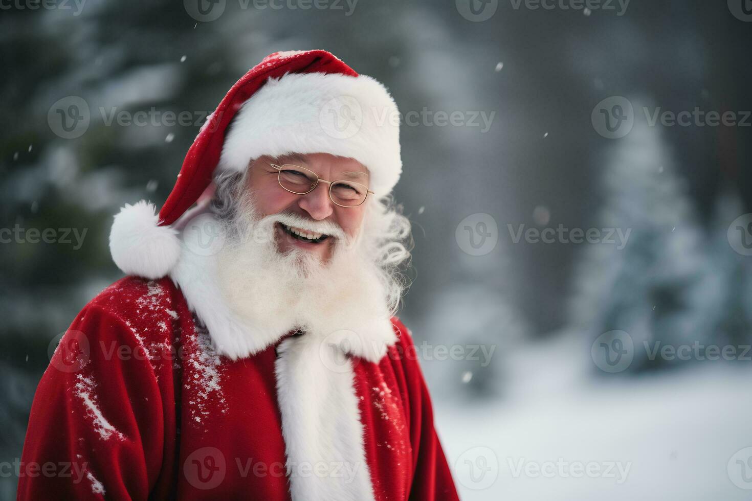 Smiling santa claus in his iconic red suit and beard photo