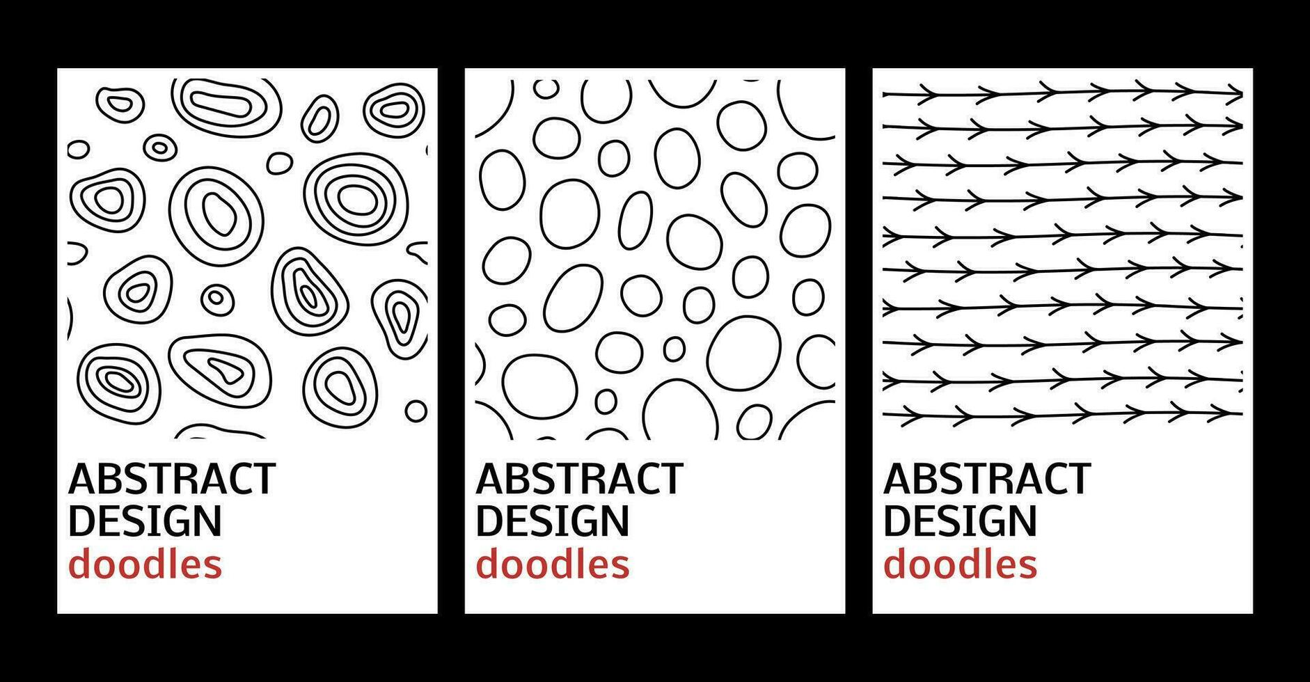 Set of abstract monochrome cover templates with doodle. Freehand vector illustration for banner or poster.