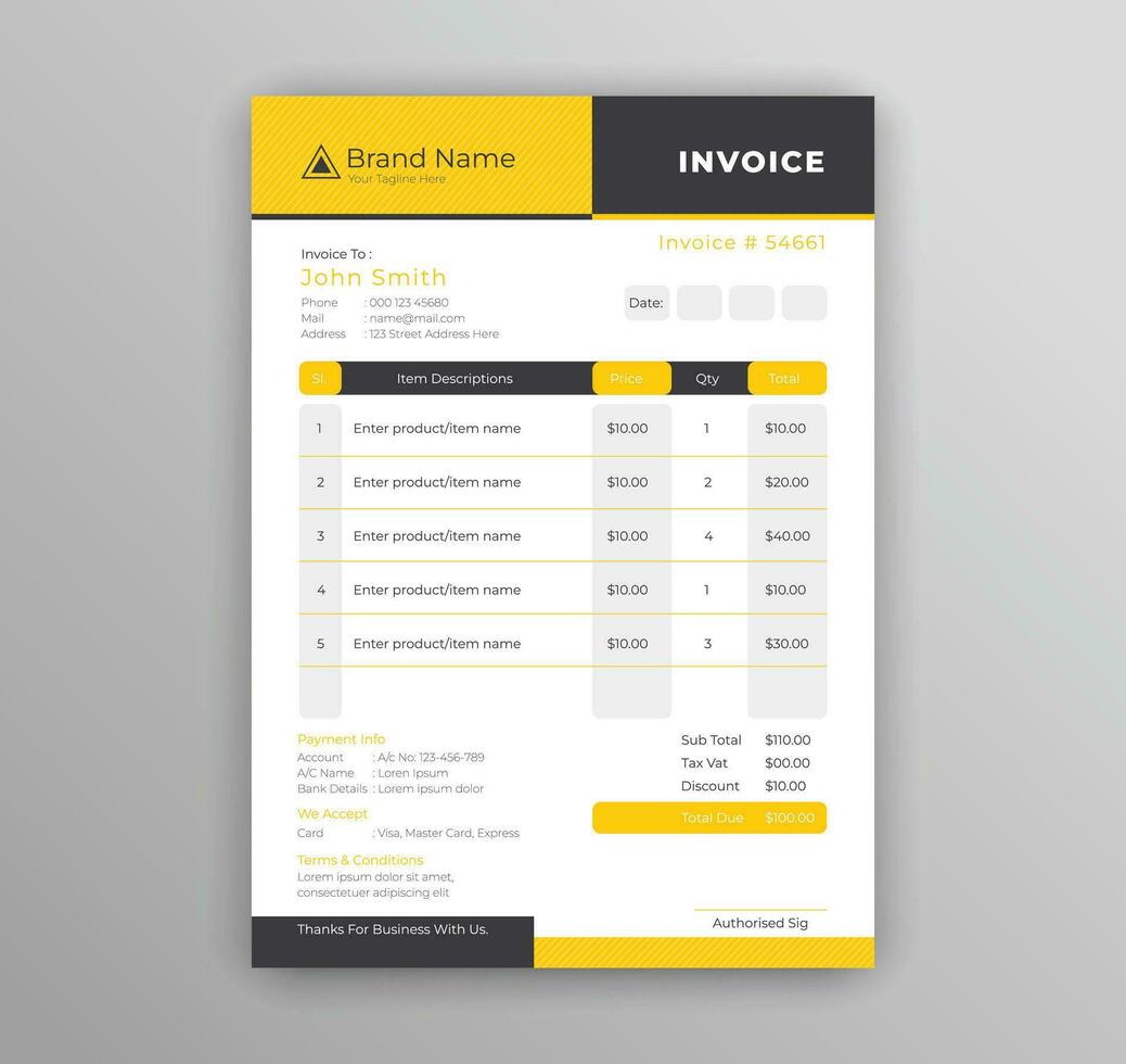 Corporate business invoice design, office invoicing template vector