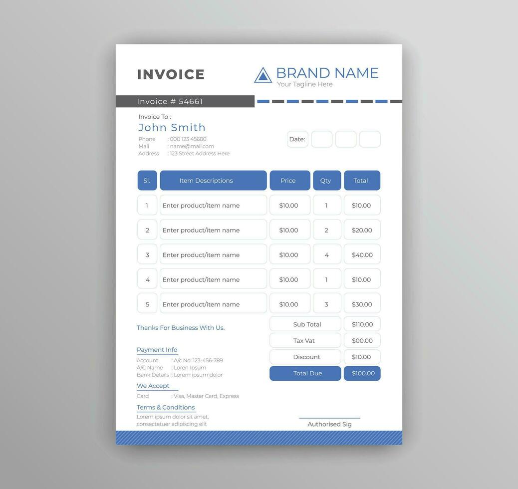 Corporate business invoice design, office invoicing template vector