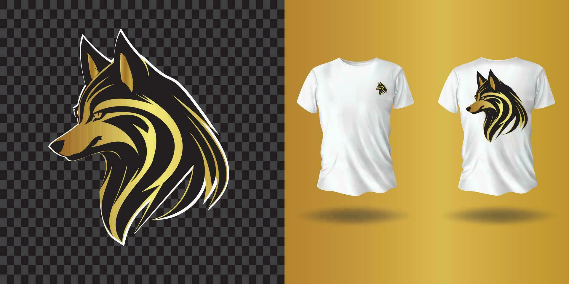 Golden Wolf Logo Design T-Shirt Mockup Element Essential Elegant vector