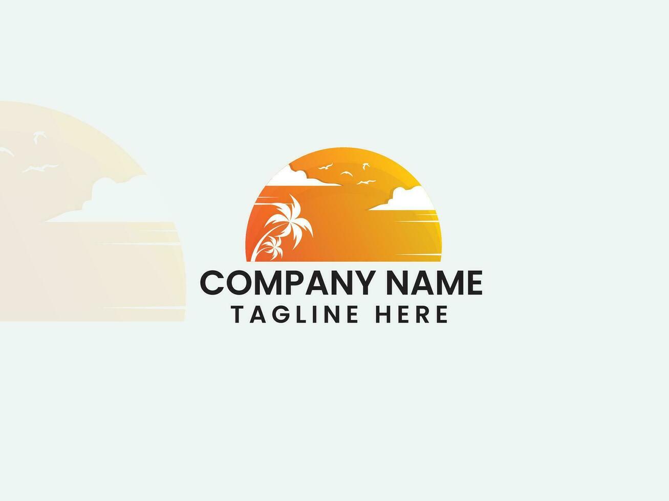 Travel logo. sea logo. Beach logo design. Sunset vector background. Bird. Tour. Natural. Beach tree. Summer. Creative. Sunrise