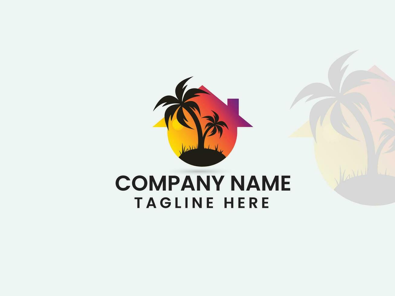 Beach home logo design. sea home. Business. Summer. Beach logo. Real estate. Sea tree. Sunset background. Premium design. Sun vector