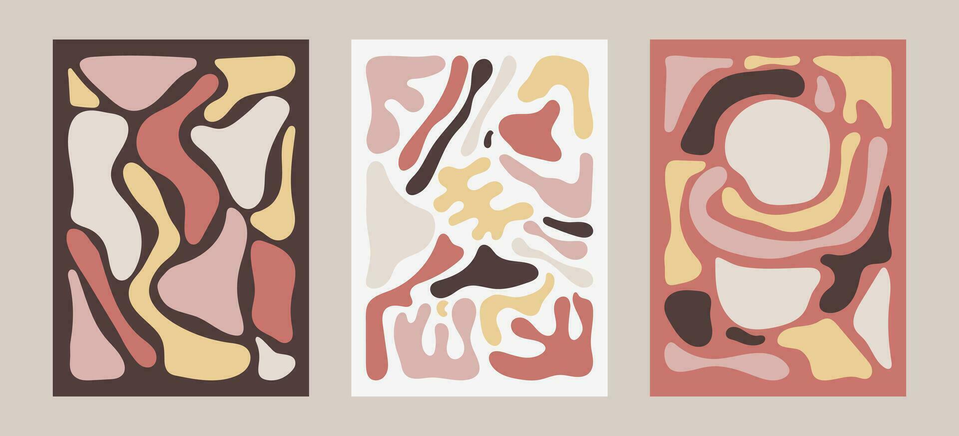 Set of modern backgrounds with hand drawn doodles abstract shapes. Posters with different quirky scribble elements in cubism style vector