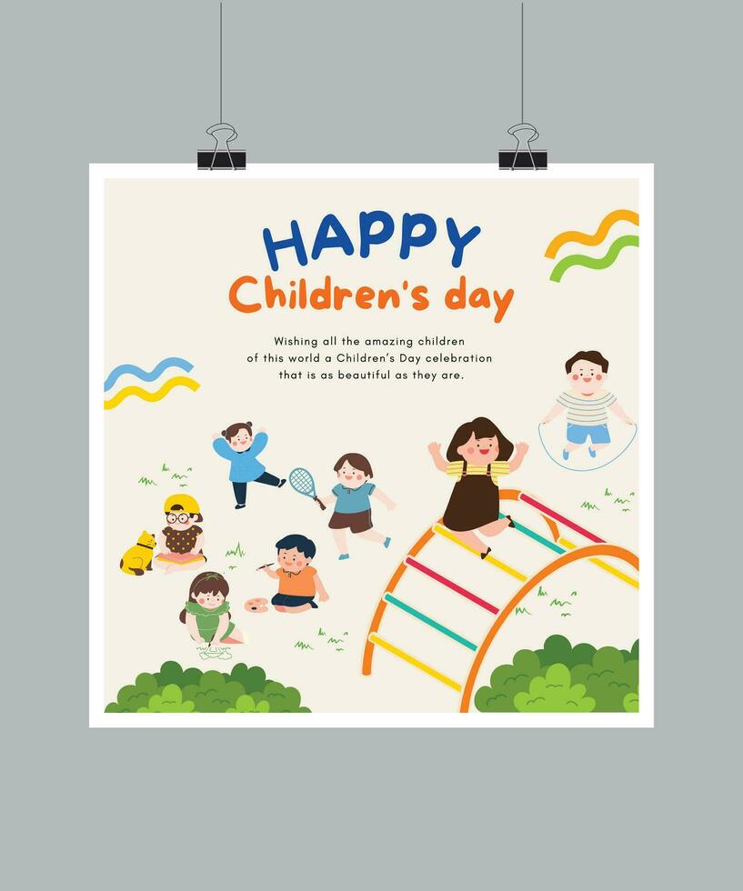 contento internacional niños día un vector póster modelo