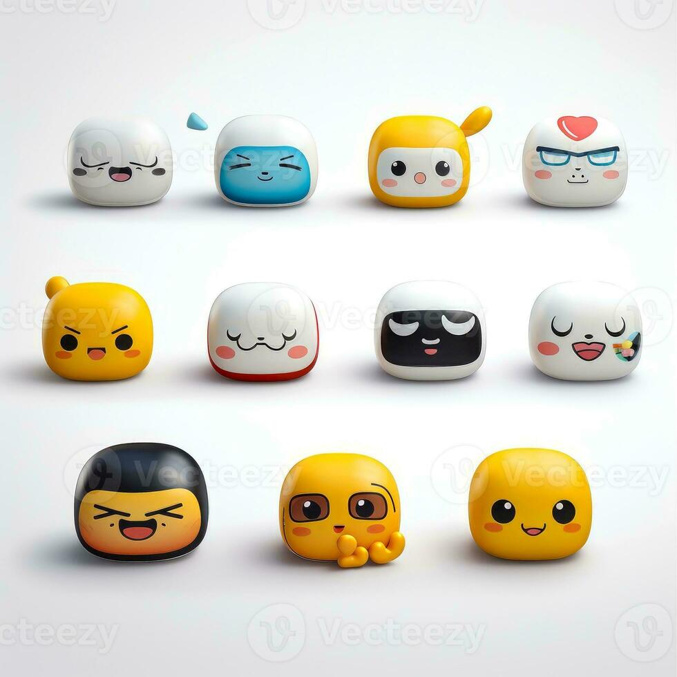 Set of animal faces, face emojis, stickers, emoticons,cartoon funny mascot characters face set, Generative AI illustration photo