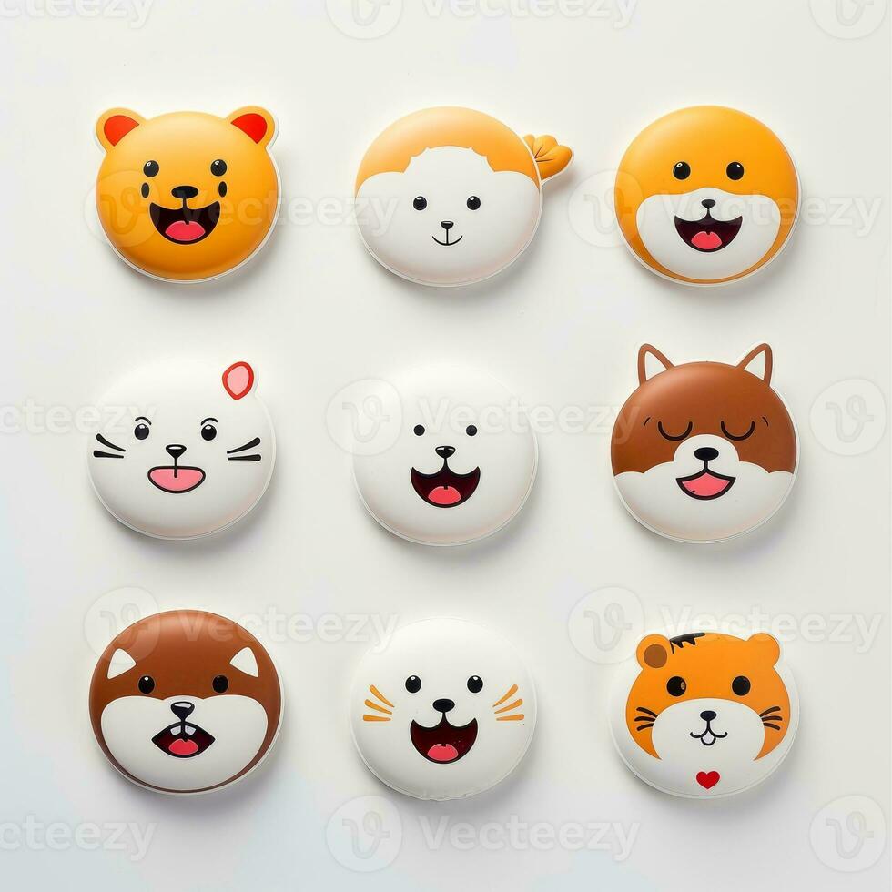 Set of animal faces, face emojis, stickers, emoticons,cartoon funny mascot characters face set, Generative AI illustration photo