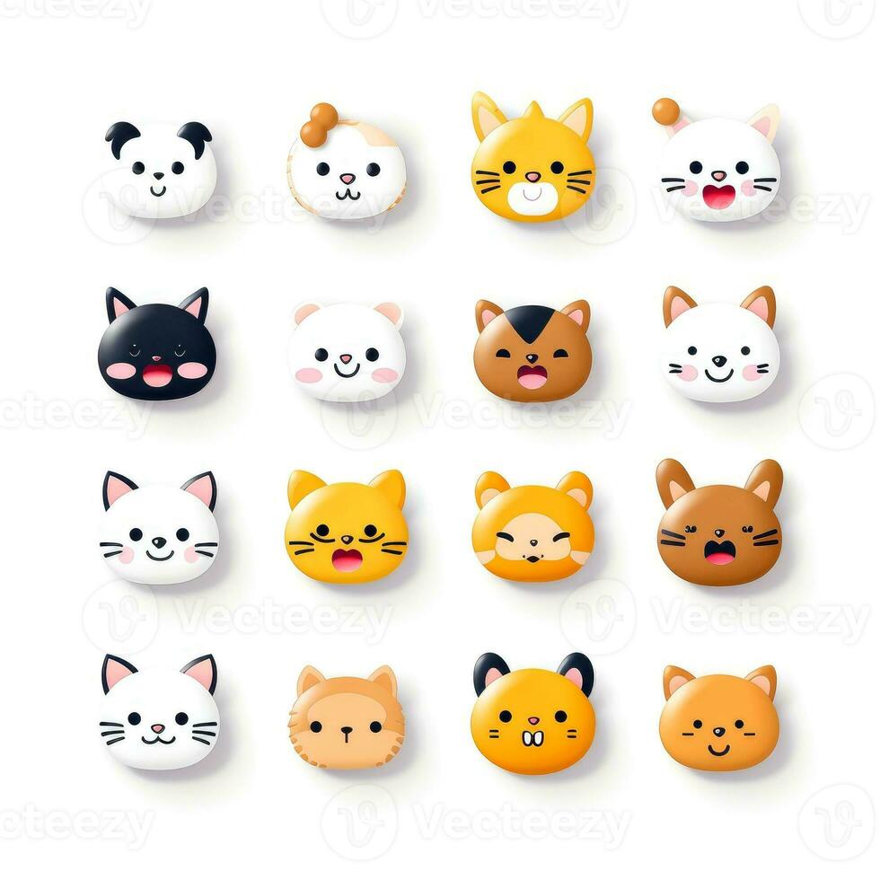 Set of animal faces, face emojis, stickers, emoticons,cartoon funny mascot characters face set, Generative AI illustration photo