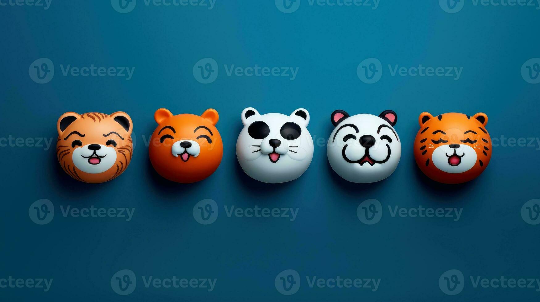Set of animal faces, face emojis, stickers, emoticons,cartoon funny mascot characters face set, Generative AI illustration photo