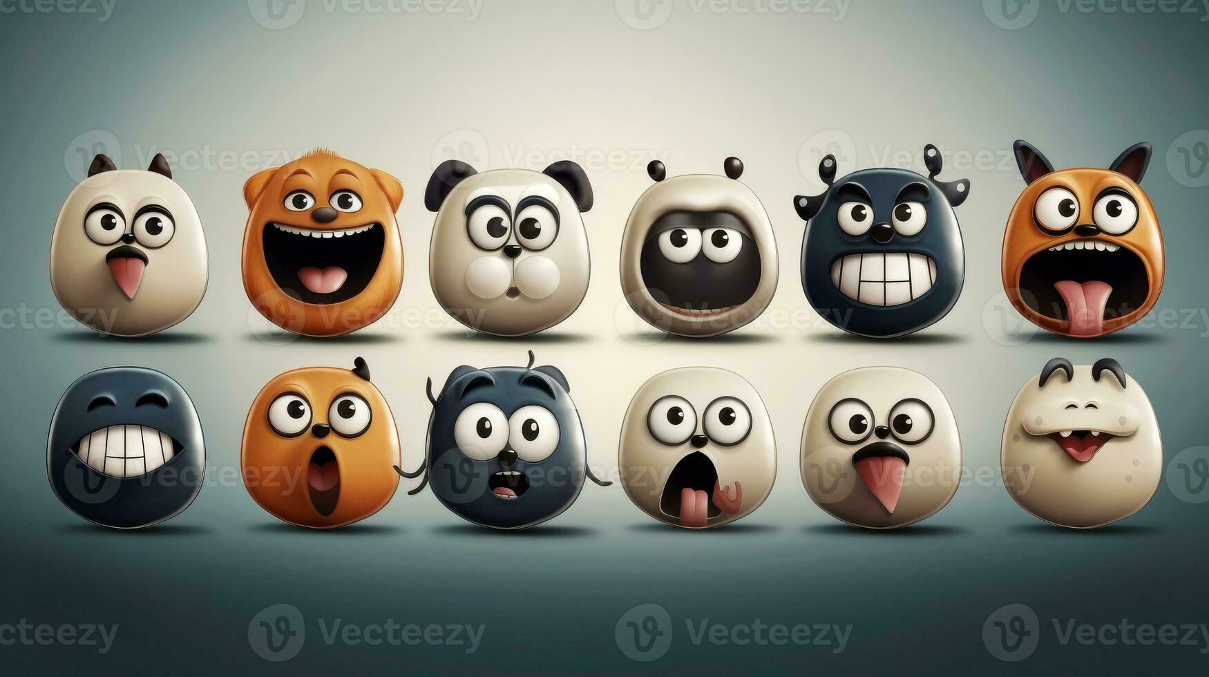 Set of animal faces, face emojis, stickers, emoticons,cartoon funny mascot characters face set, Generative AI illustration photo