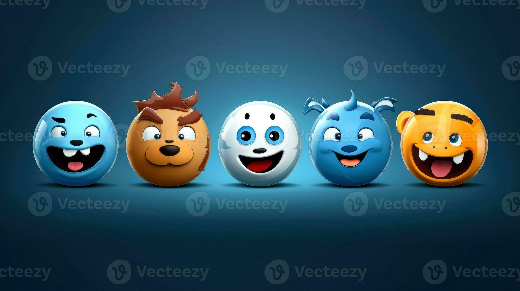 Set of animal faces, face emojis, stickers, emoticons,cartoon funny mascot characters face set, Generative AI illustration photo