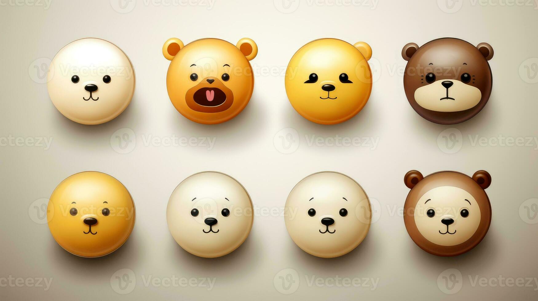 Set of animal faces, face emojis, stickers, emoticons,cartoon funny mascot characters face set, Generative AI illustration photo